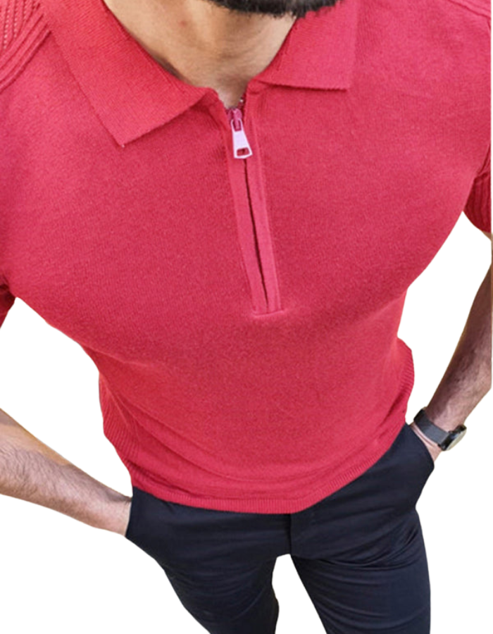 SHOPIQAT Men's New Knitted Sweater Slim Fit Polo Collar Short-Sleeved Top - Premium from shopiqat - Just $9.500! Shop now at shopiqat